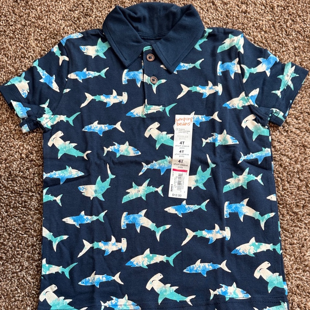 jumping beans Navy Polo with Teal & Light Blue Hammerhead Sharks